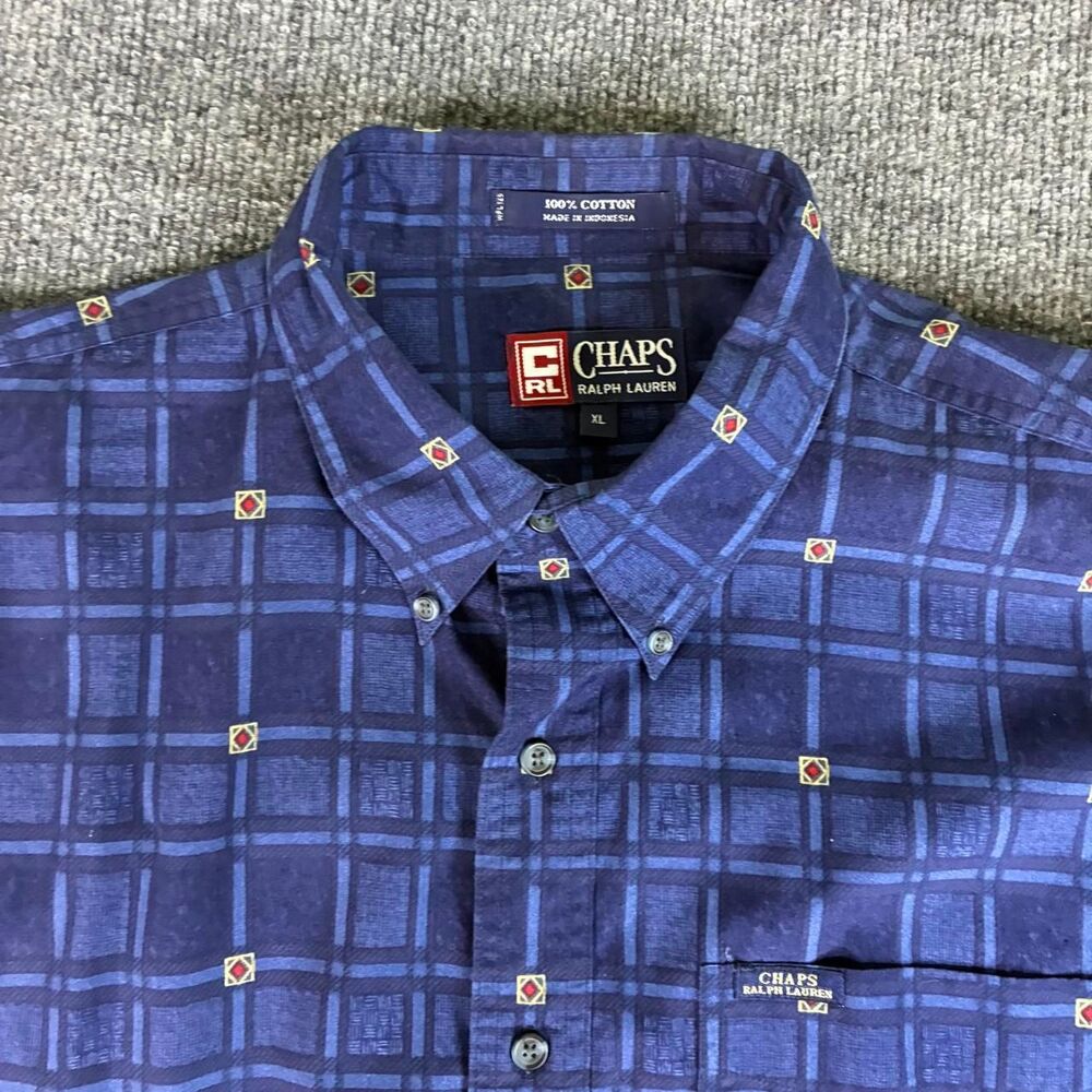 Chaps Ralph Lauren Men’s XL Blue Geometric Plaid Long Sleeve Button Up Shirt